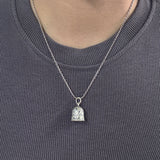 925 Sterling Silver Vintage Bell Pendant Necklace Tinkling Rattling Sound Matte Arabesque Pattern Unisex Charm Luck Jewelry Gift