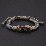 Tibetan Ethnic Style Thermochromic Pixiu Charms Colorful Braided Bracelet Hand-woven Coin Bead Feng Shui Jewelry Attract Wealth