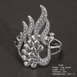 Real 925 Sterling Silver Peacock Ring Women's Vintage Open Style Exaggerated Thai Silver Animal Jewelry