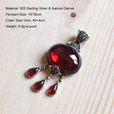 Real Pure 925 Silver Pendant Necklace For Women With Natural Garnet Stones Water Drop Vintage Pendant Bisuteria