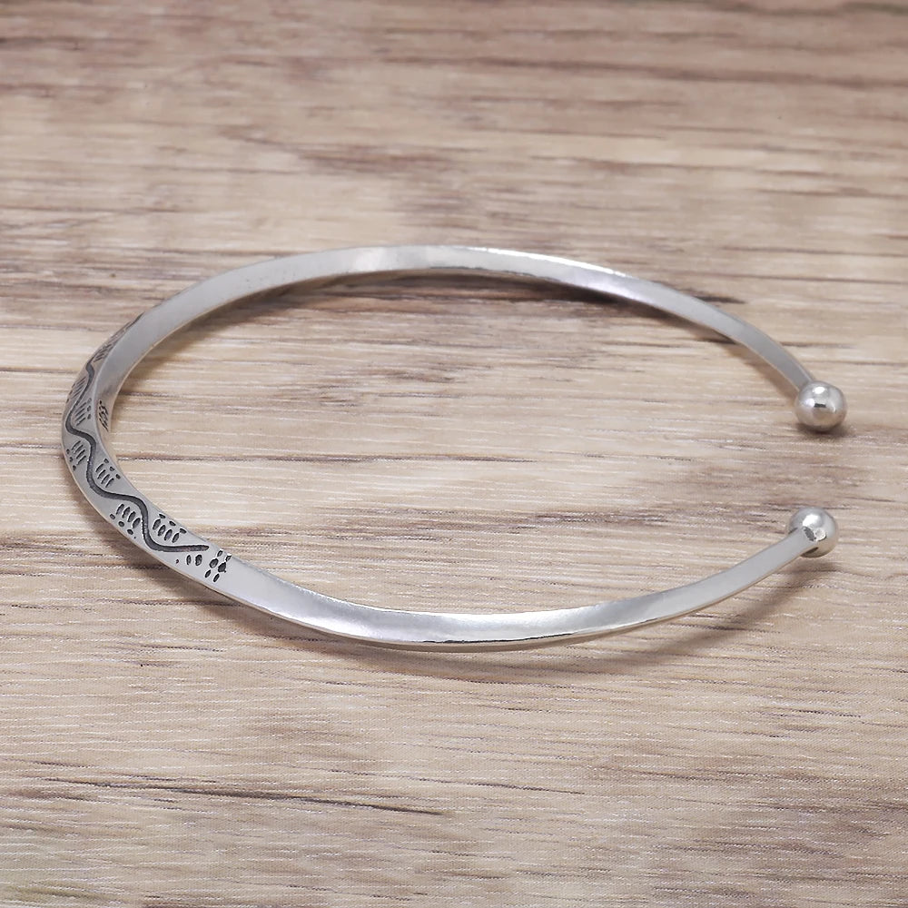 925 Sterling Silver Wave Thin Open Cuff Bracelet for Women Men