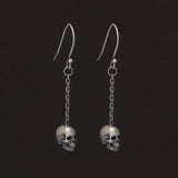 925 Sterling Silver Gothic Skull Dangle Earrings for Men Women Punk Retro Ghost Head Chain Drop Earring Hypoallergenic Jewelry