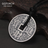 999 Pure Silver Antiqued Lucky Talisman Coin Pendant Necklace Bring Wealth Fish Engrave Double Sided Black Rope Fengshui Jewelry