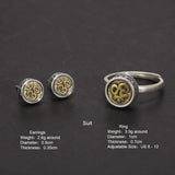 Real 925 Sterling Silver Studding Earrings Rotating Ring for Men and Women with OM Symbol Tibetan Buddhist Jewelry Suit