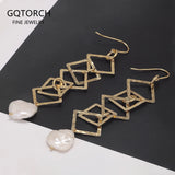 925 Sterling Silver Natural Baroque Pearl Drop Earrings for Women Gold Plated Geometric Exaggerated Fashion Female Jewelry