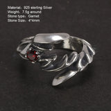 Solid 925 Sterling Silver Jewelry Mens Ring With Garnet Natural Stone Scorpion Male Openning Ring