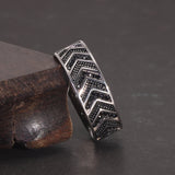 925 Sterling Silver Rings for Men and Women CZ Paved Setting Geometrical Tire Pattern Wedding Band