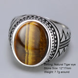 Genuine Solid Men's Ring Silver s925 Retro Vintage Turkey Rings With Natural Tiger Eye Stones Turkish Jewelry 925 Silver Jewelry