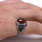 Guaranteed 925 Silver Rings Crown Retro Vintage Turkish Rings For Men With Natural Stones Black Green Red Color Ringen - GQTORCH Jewelry