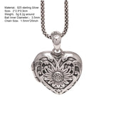 Sunflower Heart Shaped Locket Necklace That Holds Pictures Photo Keep Someone Near to You 925 Sterling Silver Custom Jewelry