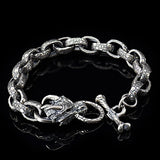 Real 925 Sterling Silver Viking Dragon Bracelet Punk Cool Handcrafted Jewelry with Toggle Safety Clasp