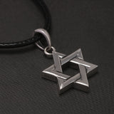 925 Sterling Silver Minimalist Jewish Star Pendant Necklace Black Leather Braided String Choker Six-pointed Star Retro Jewelry