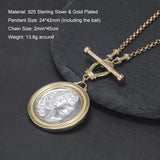 925 Sterling Silver Gold Coin Goddess Necklace for Women Portrait Pendant Bead Chain Two-tone Fashion Vintage Jewelry