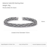 3pcs/set 925 Sterling Silver Twisted Woven Bangle Bracelet Charm Beaded Rope Adjustable Handmade Fashion Retro Male Jewelry