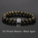 8mm Natural Stone Beaded Bracelet for Men Women 925 Sterling Silver Vajra Six Words Mantra Charm Obsidian Agate Handmade Jewelry