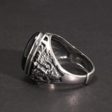 Natural Black Onyx Ring Vintage Real Pure 925 Sterling Silver Vintage Punk Men Jewelry Dragon Engraved Resizable - GQTORCH Jewelry