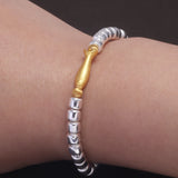 999 Pure Silver Beads Bracelet with Fish Charms Matt Gold Plated Elastic Rope Adjustable Vintage Trendy Jewelry for Women