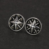 Real 925 Sterling Silver Sun God Moon Men Women Round Stud Earrings Vintage Punk Jewelry Best Gift