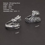 925 Sterling Silver Dragon and Phoenix Rings Adjustable Opening Size 6-11 Vintage Lucky Couple Jewelry