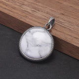 925 Sterling Silver Antiqued Retro Natural Stone Pendant for Men Women Round Shaped Tiger Eye Black Onyx Turquoise Labradorite