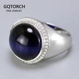 Luxury Ring Silver 925 Solid With Natural Blue Tiger Eyes Round Shape Micro Zircon Stone Paved Wedding Jewelry For Men And Women - GQTORCH Jewelry