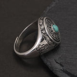 925 Sterling Silver Six Mantra Lotus Ring with Turquoise Onyx Agate Rotatable Unisex Vintage Buddhist Prayer Jewelry