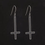 925 Sterling Silver Gothic Upside Down Cross Drop Earrings for Men Women Retro Punk Fashion Cool Hypoallergenic Ear Goth Jewelry