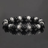 8mm Natural Onyx Black Stone Beads Bracelet Copper Six Words Mantra Bead Healing Bracelet Fashion Retro Tibetan Buddhist Jewelry