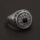 925 Sterling Silver Six Mantra Lotus Ring with Turquoise Onyx Agate Rotatable Unisex Vintage Buddhist Prayer Jewelry