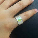 True 999 Sterling Silver Simple Open Enameling Ring Leaf Whale For Men and Women Vintage Matte Fine Jewelry