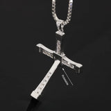 Fast and Furious Cross Pendant Necklace for Men S925 Sterling Silver Inlaid Zircon Rotatable Fashion Punk Rock Style