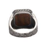 Real Pure 925 Sterling Silver Ring Antique Vintage Men's Ring Natural Agate Tiger Eye Fine Jewelry