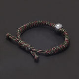7/8mm Handmade 999 Pure Silver Skull Charm Braided Rope Bracelet Wristband Military Green and Black Color Punk Retro Jewelry