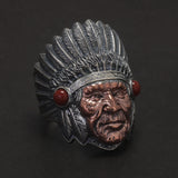 925 Sterling Silver Native American Indian Ring for Men Punk Vintage Retro Tribal Warrior Engraved Jewelry