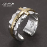 S925 Sterling Silver Thai Silver Ring Vintage Men's and Women's Wide Cross Ring Opening Adjustable Jewelry