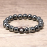 Natural Hematite Beaded Bracelet with Dragon Sandalwood Bead 925 Sterling Silver Accessories Vintage Jewelry for Men