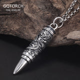 999 Pure Silver Vintage Bullet Shaped Openable Pendant Necklace Dragon Engraved Punk Rock Male Amulet Jewelry
