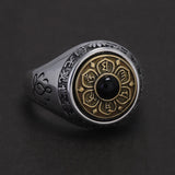 925 Sterling Silver Six Mantra Lotus Ring with Turquoise Onyx Agate Rotatable Unisex Vintage Buddhist Prayer Jewelry