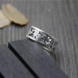 Vintage 999 Sterling Silver Rings For Women and Men Six Words Hollow Design Mantra Buddhist Jewelry