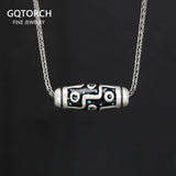 925 Sterling Silver Women's and Men's Pendant Chain with 9 Eyes DZi Sweater Necklace Amulet and Amulet Necklace Fine Jewelry