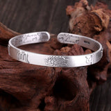 999 Sterling Silver Lotus Bangle Six Words Embossed Opening Cuff Bracelet For Women Mantra Buddhist Jewelry