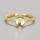 Real 925 Sterling Silver Elegant Rings For Women Gold Plated With Natural Moonstone Opening Type Fine Jewellery Anillo Mujer - GQTORCH Jewelry