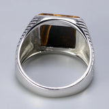 Authentic Sterling Silver 925 Man Ring With Tiger Eyes Fine Jewelry Stripe Pattern Natural Stone Cool Retro Punk Ringen - GQTORCH Jewelry