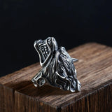 S925 Sterling Silver Vintage Thai Silver Ring for Men Wolf Head Open Exaggerated Punk Rock Style Big Ring Vintage Jewelry