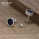 Genuine Mantra Sterling Silver Stud Earrings for Men and Women Simple Design Smooth Flat Natural Black Onyx