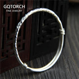 925 Sterling Silver Expandable Bangles For Women With Handmade Hammer Traced Thai Silver Retro Vintage Jewelry