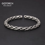 Viking Jewelry Sterling Silver 925 Braid Bangle Men's and Women's Knitted Cufflinks Vintage Punk Rock Style Handwoven Bracelet