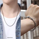 Sterling Silver 925 Jewelry Men's Cross Chain Bamboo Joint Necklace and Bracelet Vintage Diamond Pestle Buddhist Jewelry