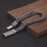 22cm Genuine S925 Silver Twisted Bracelet for Men Hand-woven Foxtail Chain Vintage Retro Punk Stylish Jewelry