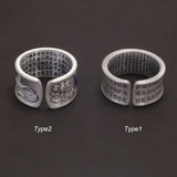 999 Pure Silver Lotus Fish Ring for Women and Men Heart Sutra Engraved Enameling Vintage Fashion Buddhist Jewelry